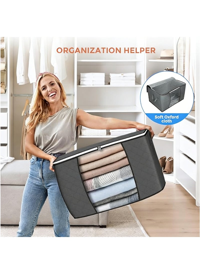 أكياس تخزين قابلة للطي، منظم أكياس تخزين مكون من 6 قطع مع أغطية ومقبض ونافذة شفافة للبطانيات والملابس (رمادي) - Image 5